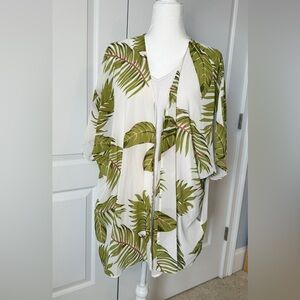 Tropical Green Leaf Print Women's kimono